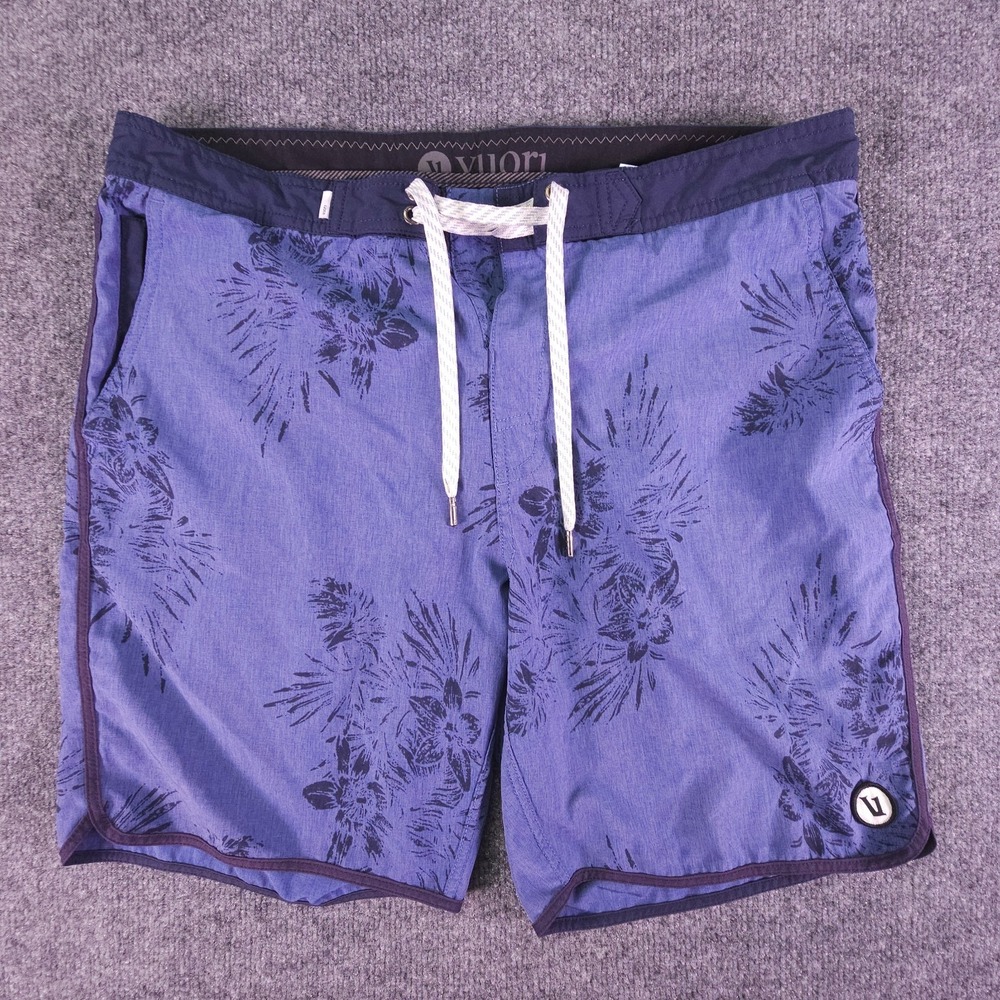 Vuori Cruise Board Shorts Mens 32 Blue Floral Hawaiian Drawstring V314